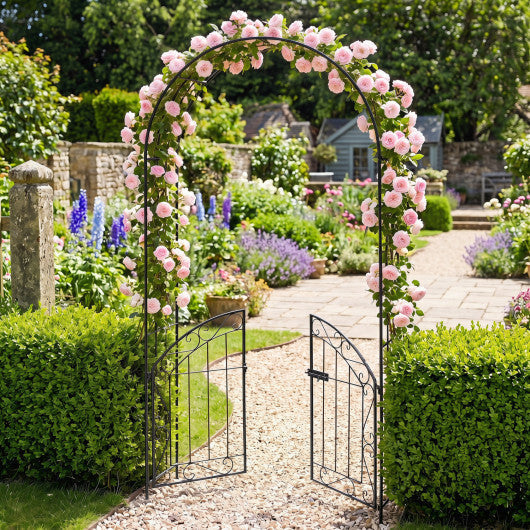 Heavy-Duty Metal Garden Arch with Gate and Safety Latch-Bronze