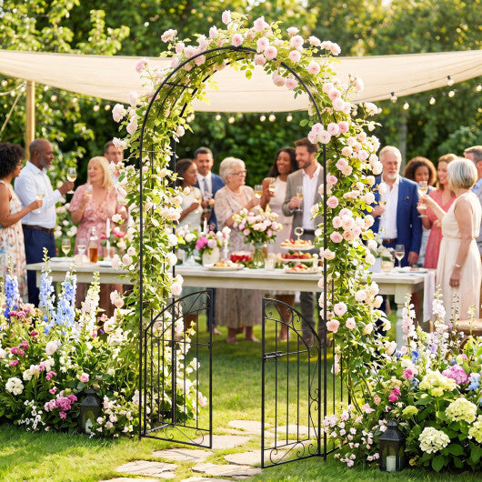 Heavy-Duty Metal Garden Arch with Gate and Safety Latch-Bronze