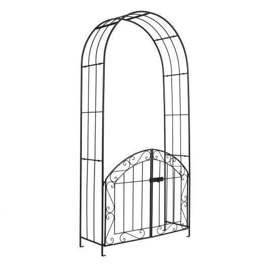Heavy-Duty Metal Garden Arch with Gate and Safety Latch-Bronze