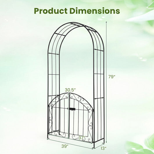 Heavy-Duty Metal Garden Arch with Gate and Safety Latch-Bronze