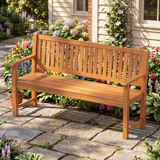 3-Seater Outdoor Wooden Bench 59 inch Large Garden Bench with Backrest-Yellow