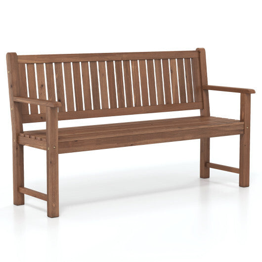 3-Seater Outdoor Wooden Bench 59 inch Large Garden Bench with Backrest-Yellow