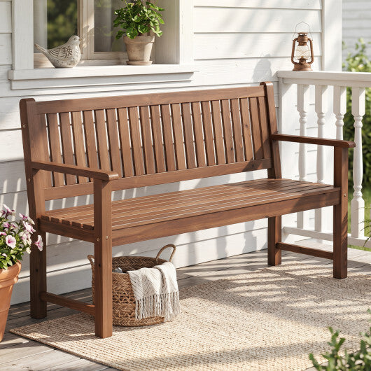 3-Seater Outdoor Wooden Bench 59 inch Large Garden Bench with Backrest-Yellow