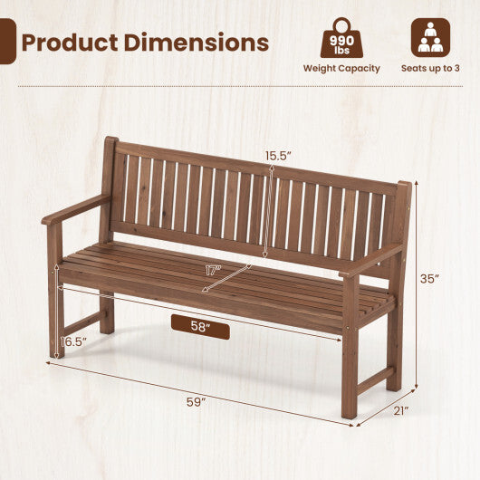 3-Seater Outdoor Wooden Bench 59 inch Large Garden Bench with Backrest-Yellow
