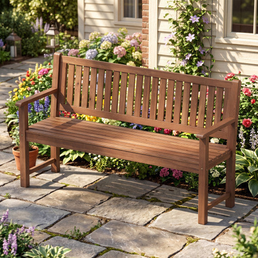 3-Seater Outdoor Wooden Bench 59 inch Large Garden Bench with Backrest-Yellow