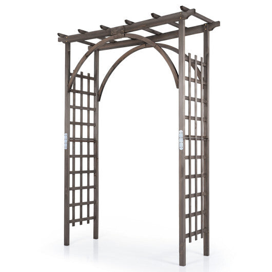 Flat Top Garden Arch Trellis 85" Tall Wood for Climbing Plants and Wedding-Brown