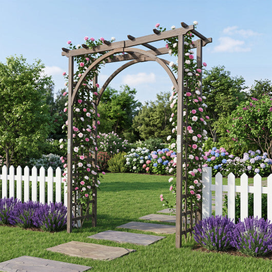 Flat Top Garden Arch Trellis 85" Tall Wood for Climbing Plants and Wedding-Brown