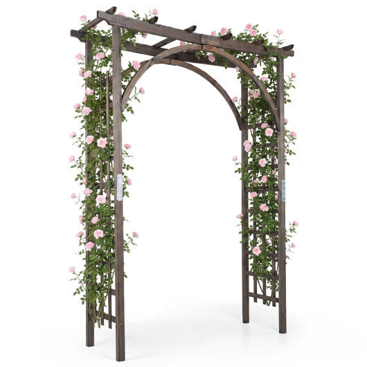 Flat Top Garden Arch Trellis 85" Tall Wood for Climbing Plants and Wedding-Brown