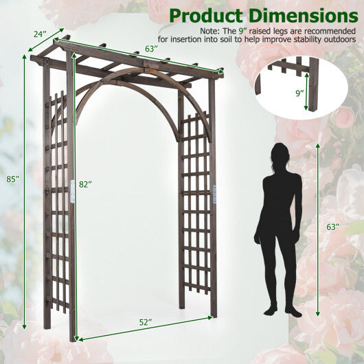 Flat Top Garden Arch Trellis 85" Tall Wood for Climbing Plants and Wedding-Brown