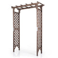 Flat Top Garden Arch with Gate 85" Tall Wood for Climbing Plants and Wedding-Brown