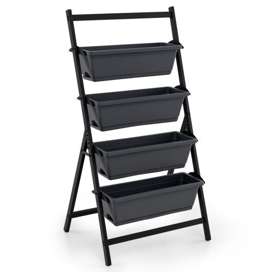 4-Tier Vertical Raised Garden Bed with 4 Containers and Drainage Holes-Black