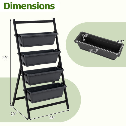 4-Tier Vertical Raised Garden Bed with 4 Containers and Drainage Holes-Black