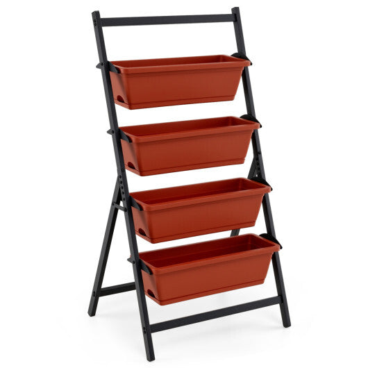 4-Tier Vertical Raised Garden Bed with 4 Containers and Drainage Holes-Black