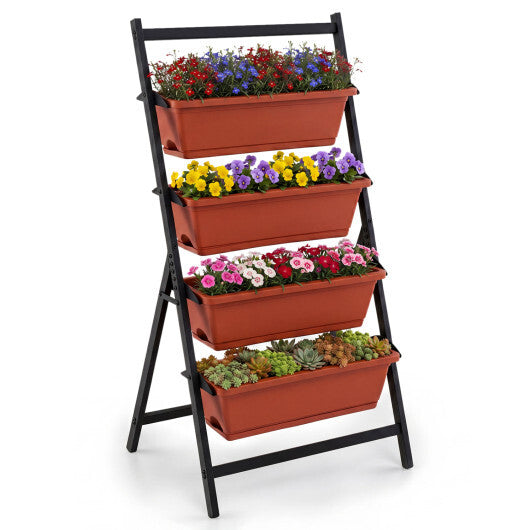 4-Tier Vertical Raised Garden Bed with 4 Containers and Drainage Holes-Black