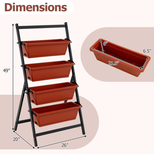 4-Tier Vertical Raised Garden Bed with 4 Containers and Drainage Holes-Black