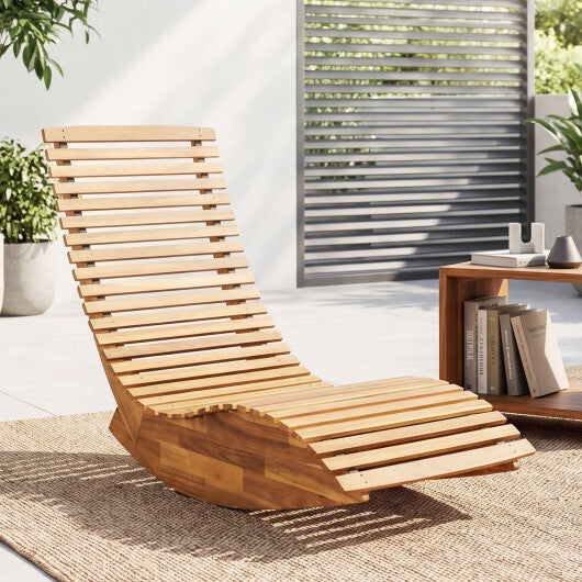 Acacia Wood Rocking Patio Lounge Chair Wooden Rocking Recliner for Garden Lawn-Set of 1
