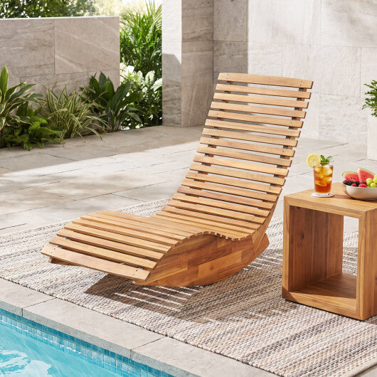 Acacia Wood Rocking Patio Lounge Chair Wooden Rocking Recliner for Garden Lawn-Set of 1