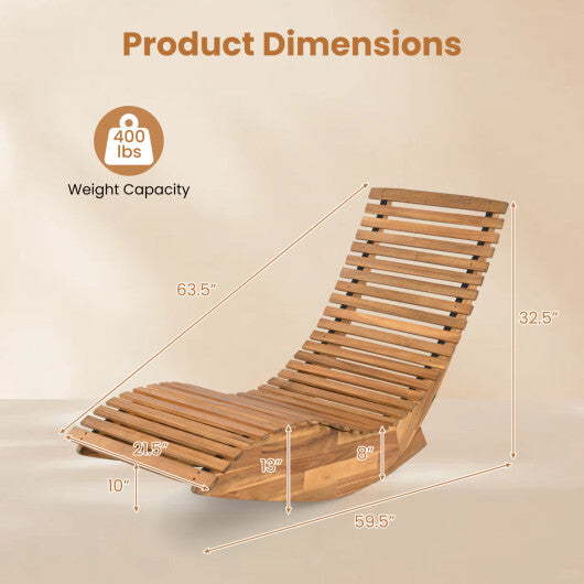 Acacia Wood Rocking Patio Lounge Chair Wooden Rocking Recliner for Garden Lawn-Set of 1