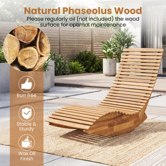 Acacia Wood Rocking Patio Lounge Chair Wooden Rocking Recliner for Garden Lawn-Set of 1