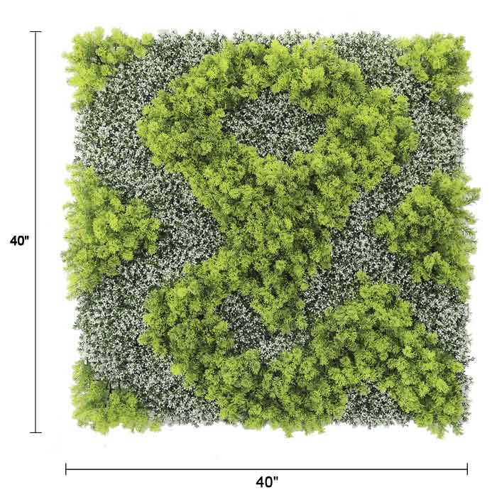 Natural Green and White Moss Artificial Vertical Garden Green Wall Panel 40×40in – UV Resistant – Commercial Grade