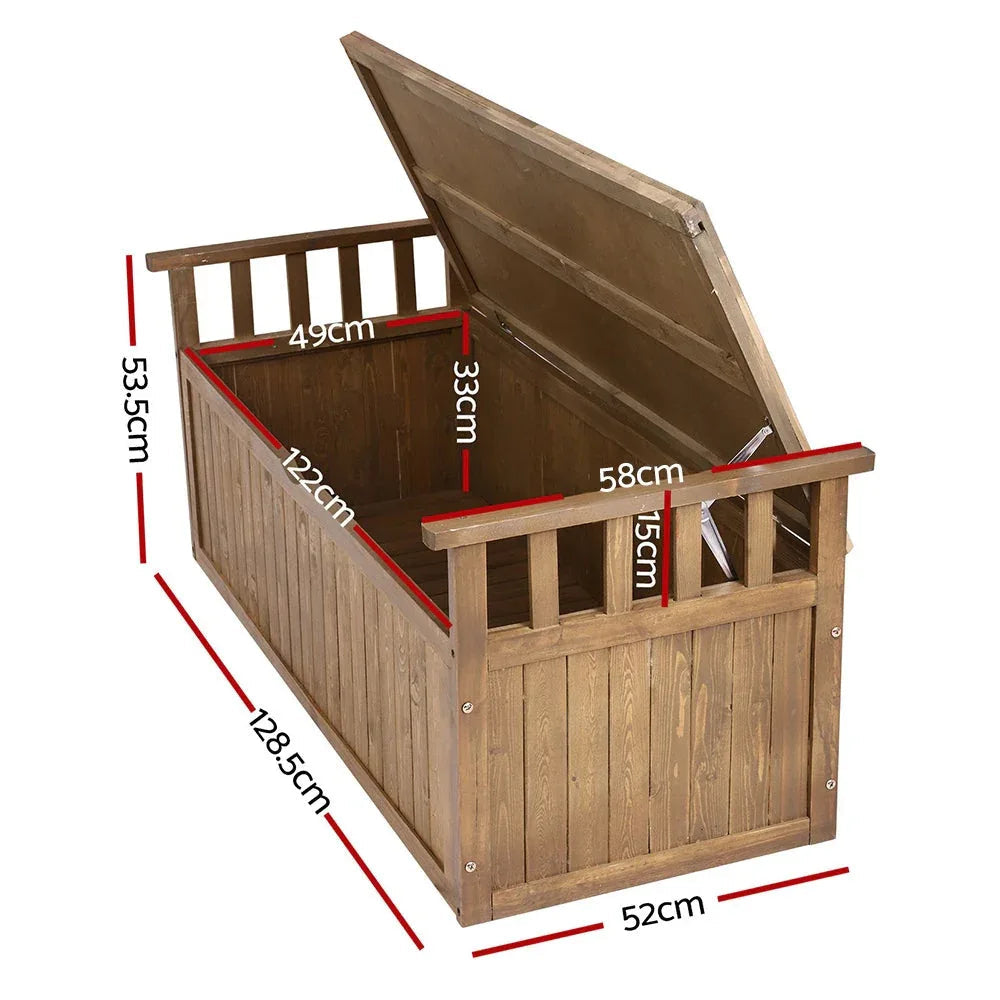Gardeon Outdoor Storage Box Wooden Garden Bench 128.5cm Chest Tool Toy