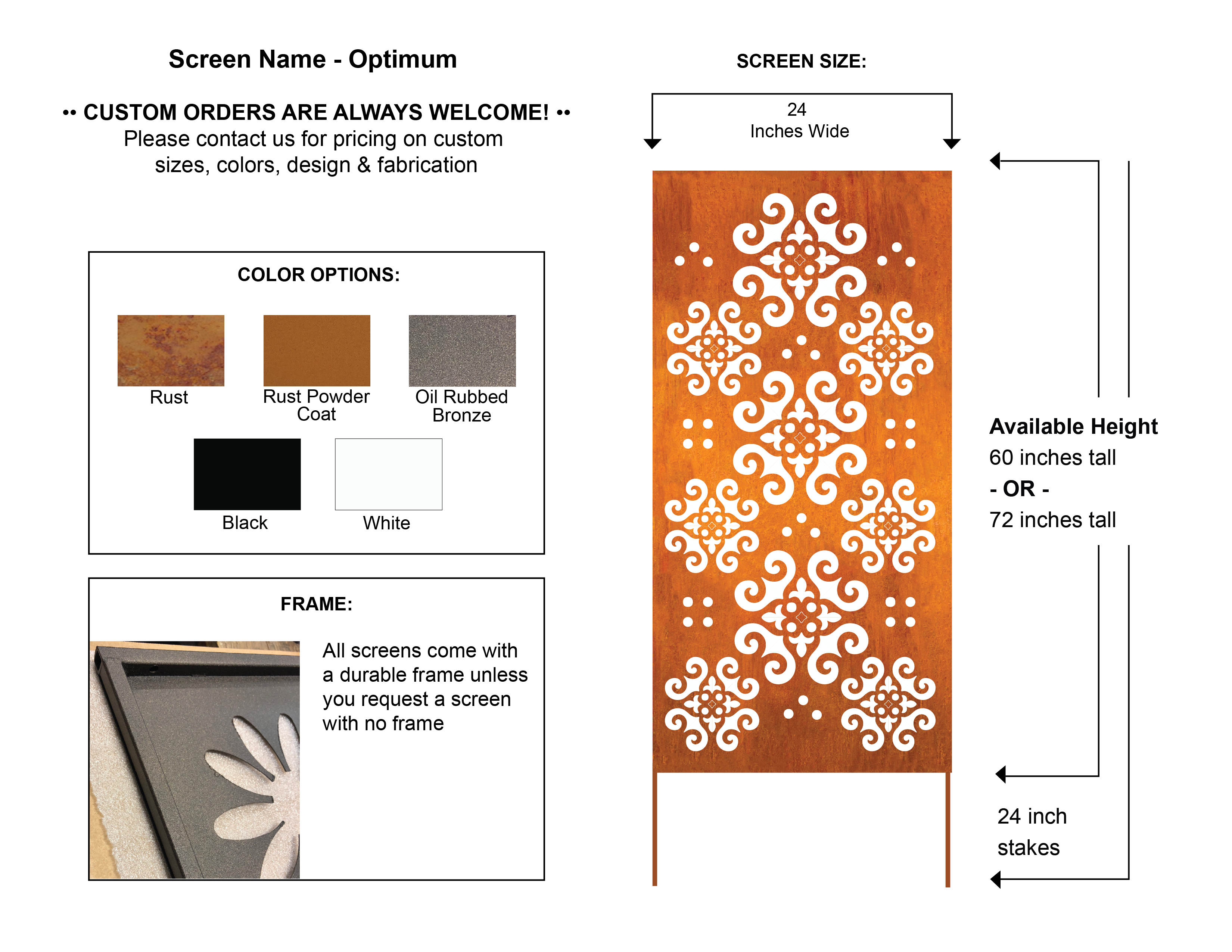 Outdoor Metal Privacy Screen Panel (Optimum) – Heavy-Duty Steel for Patio & Fence (60” & 72”)