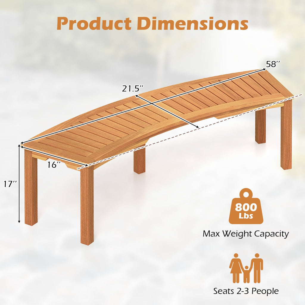 Outdoor Curved Acacia Wood Fire Pit Bench with Slatted Seat-1 Piece