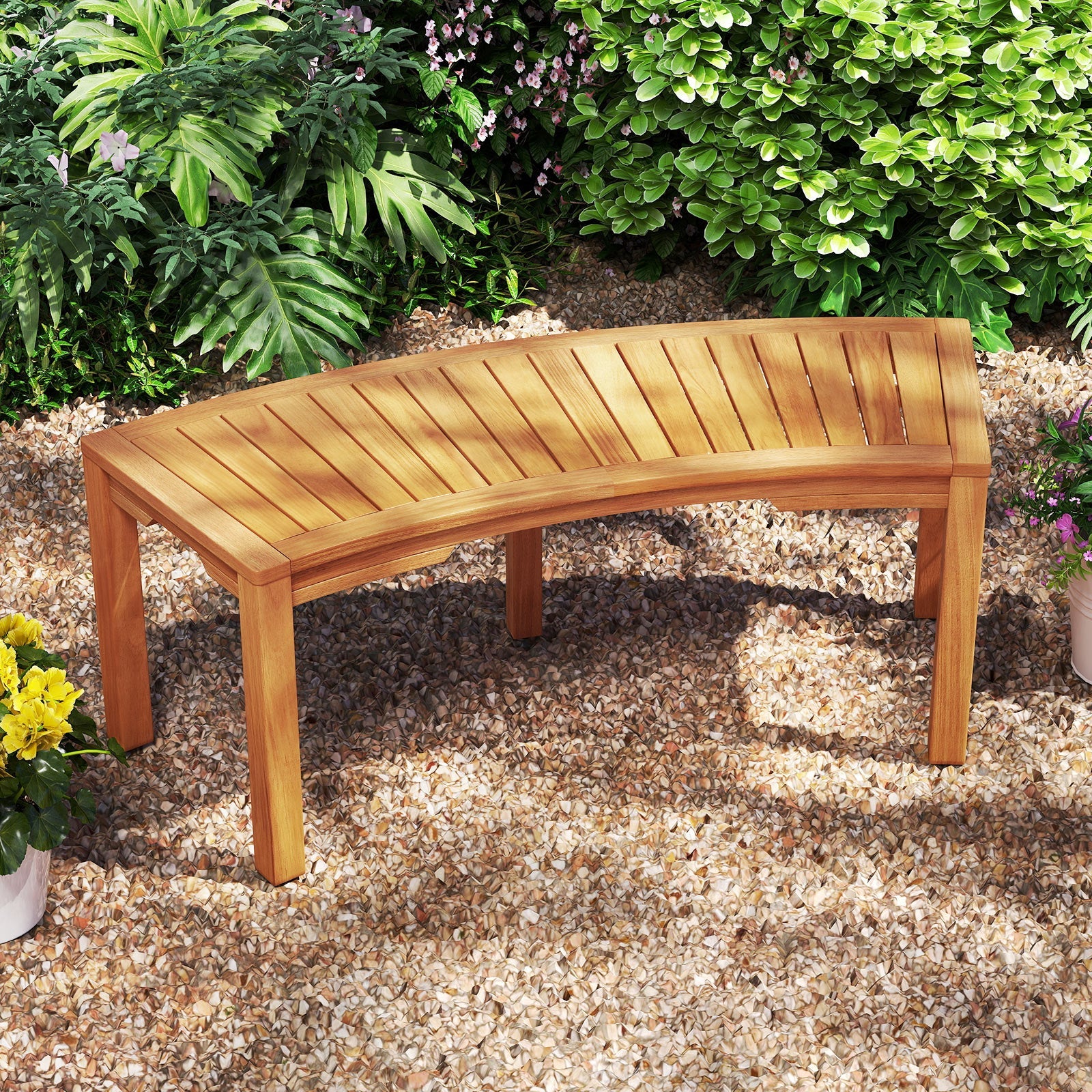 Set of 7 Outdoor Bench Acacia Wood Curved Garden Bench 2-Person