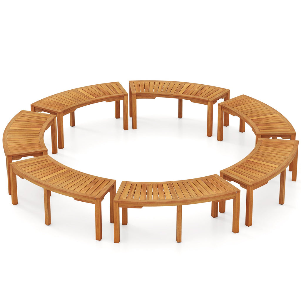 Set of 7 Outdoor Bench Acacia Wood Curved Garden Bench 2-Person