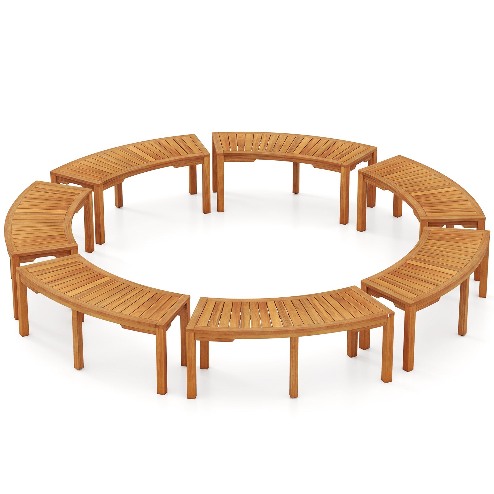 Set of 7 Outdoor Bench Acacia Wood Curved Garden Bench 2-Person