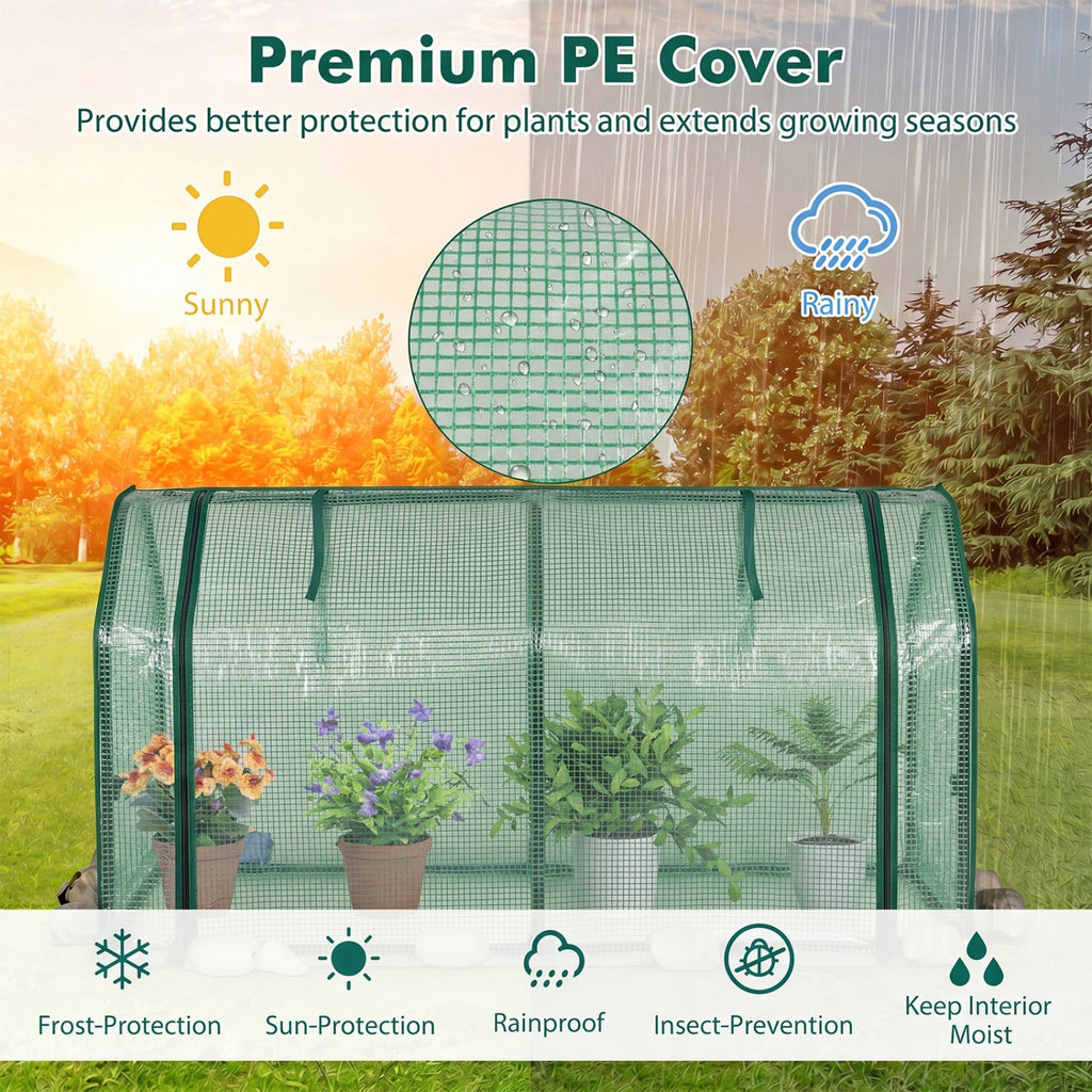Portable Mini Greenhouse with PE Cover and Zippered Door