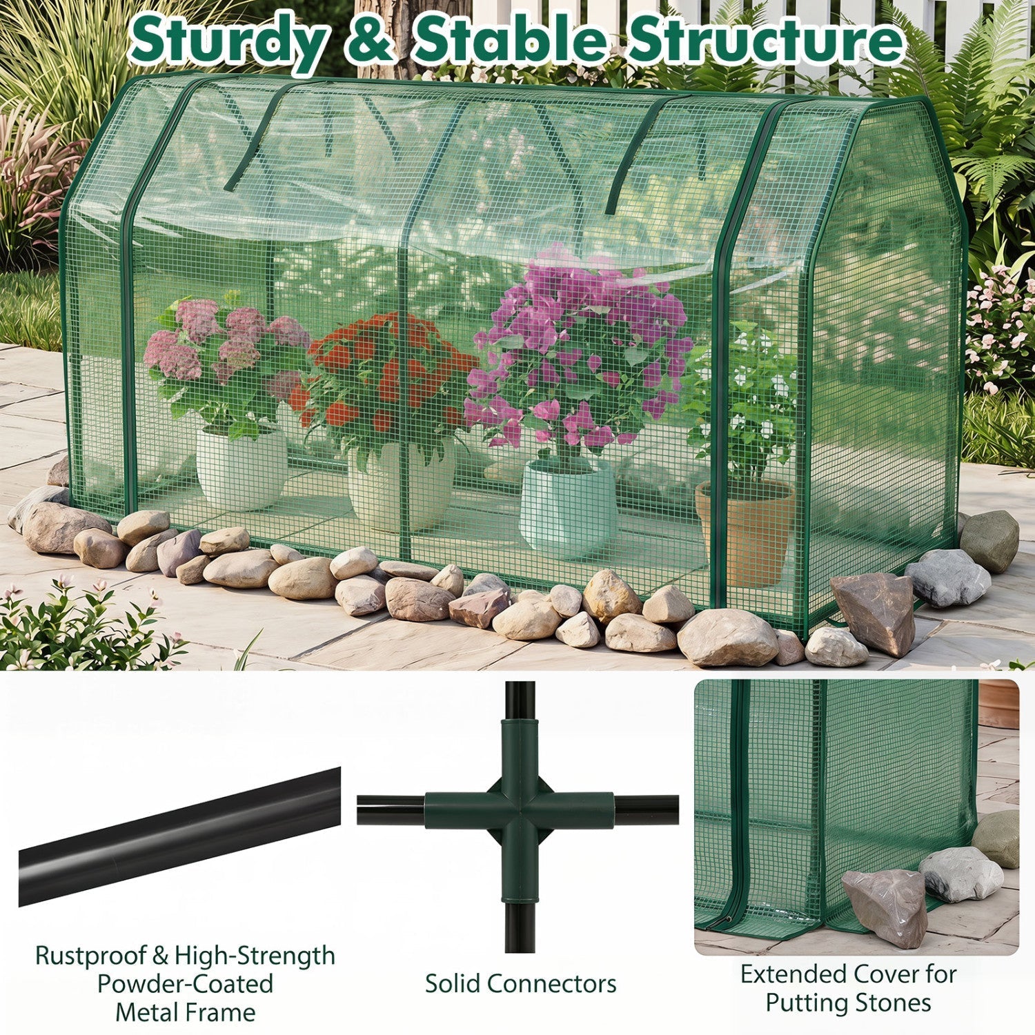 Portable Mini Greenhouse with PE Cover and Zippered Door