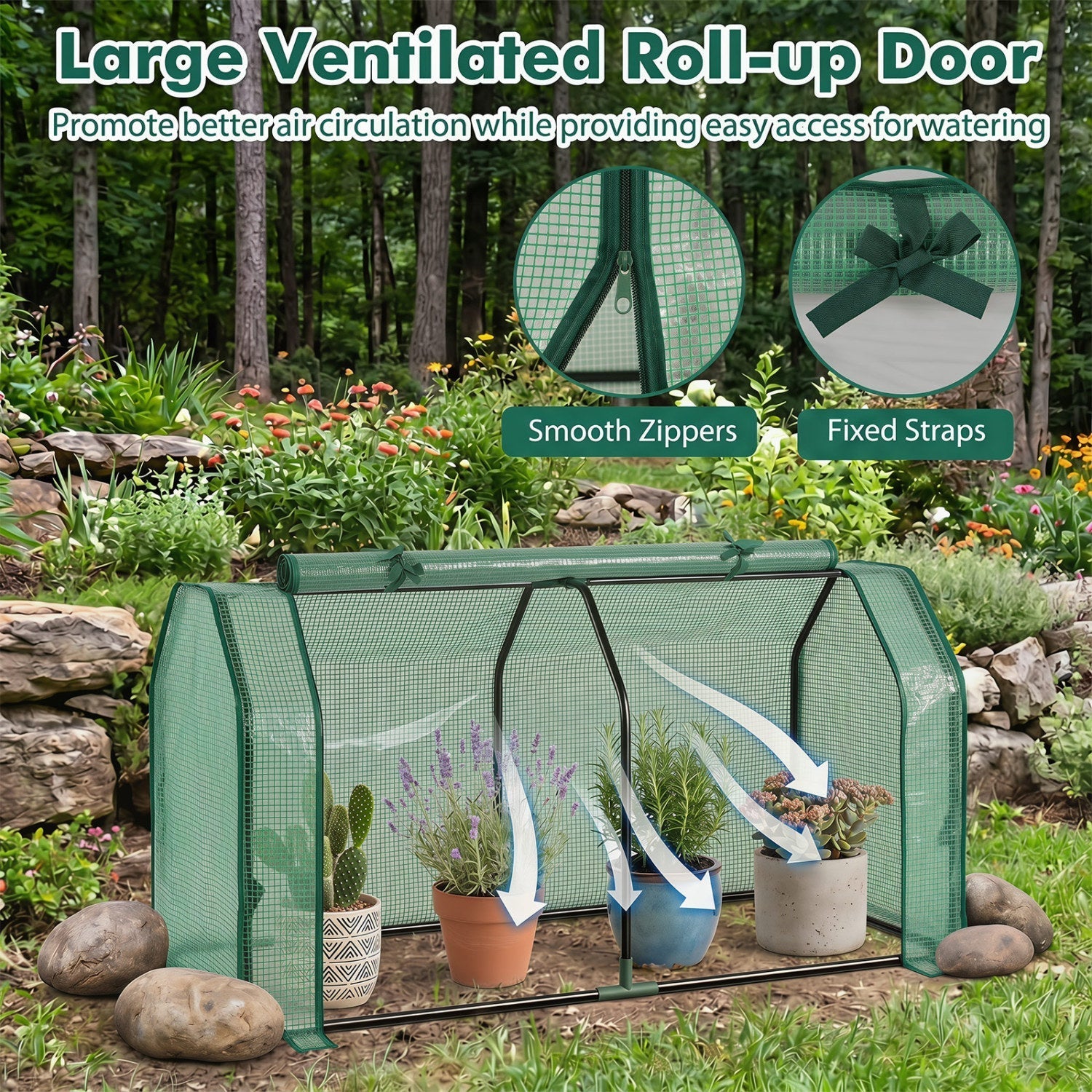 Portable Mini Greenhouse with PE Cover and Zippered Door