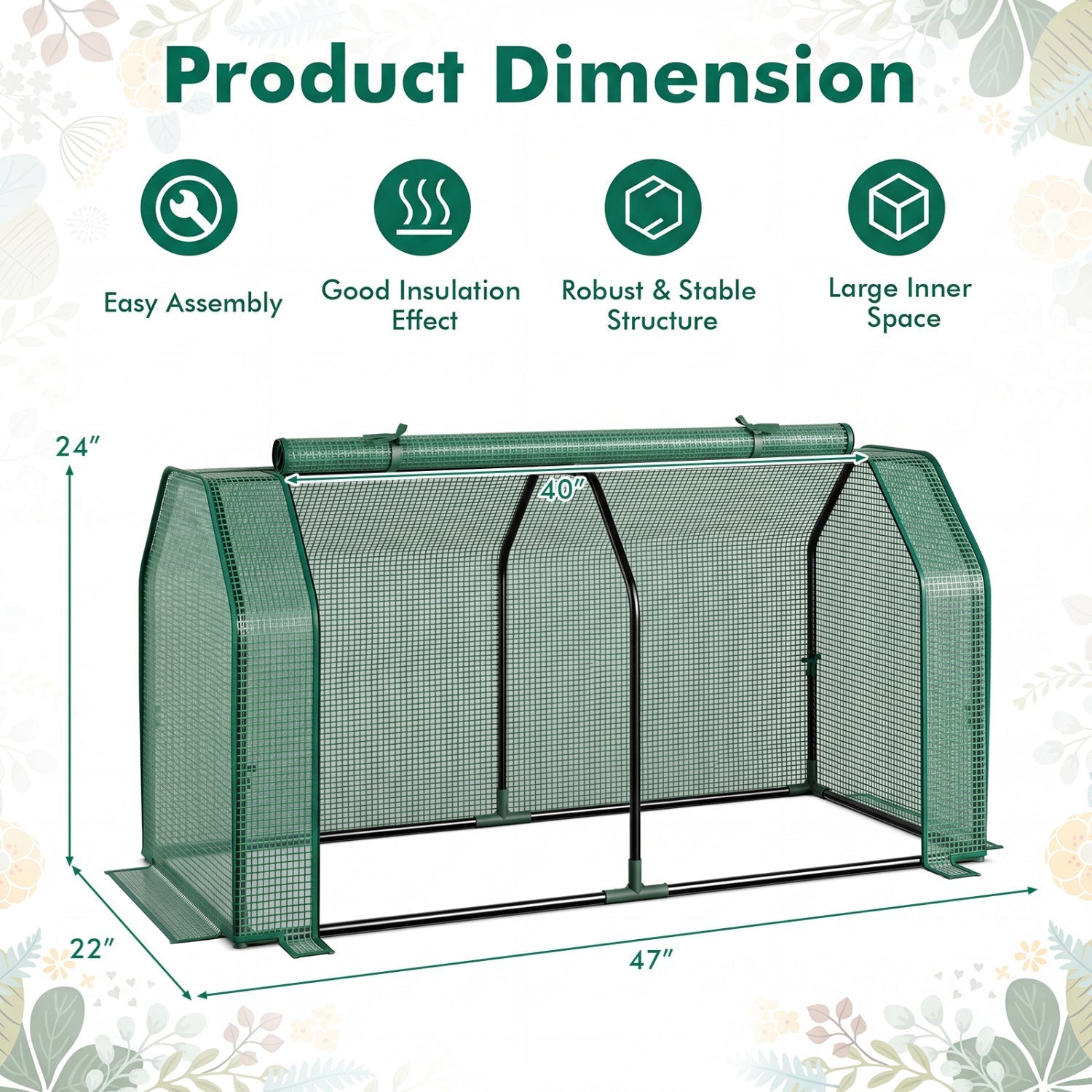 Portable Mini Greenhouse with PE Cover and Zippered Door