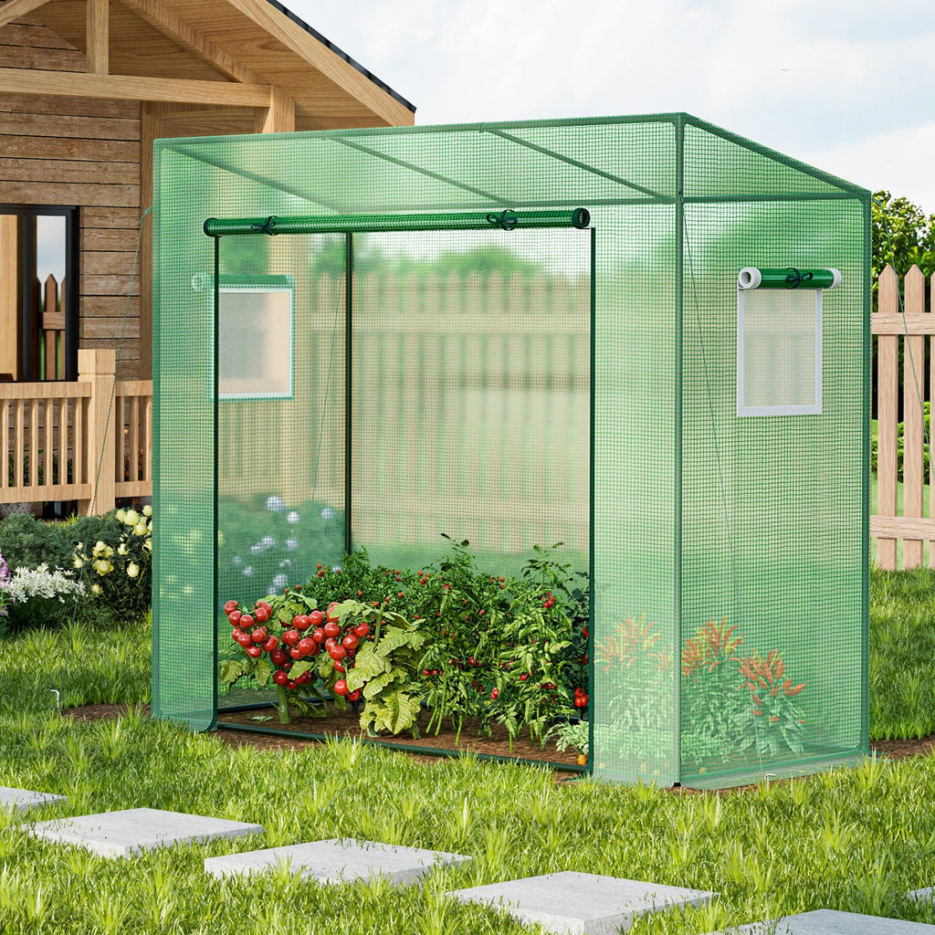 Outdoor Portable Walk-in Greenhouse with PE Cover Heavy-Duty Metal Frame Roll-up Zipper Door