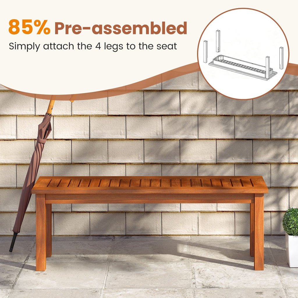 Outdoor Wood Bench 2-Person Backless Patio Garden Bench with Slatted Seat
