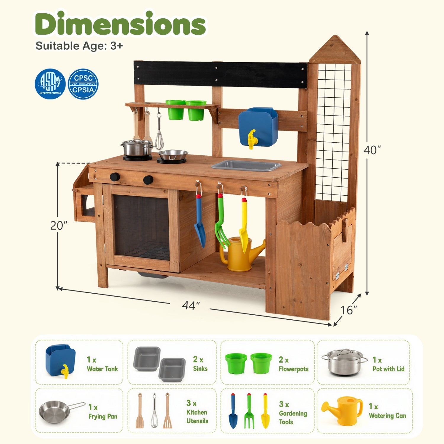 Outdoor Wooden Mud Kitchen with Planter Box and Sink
