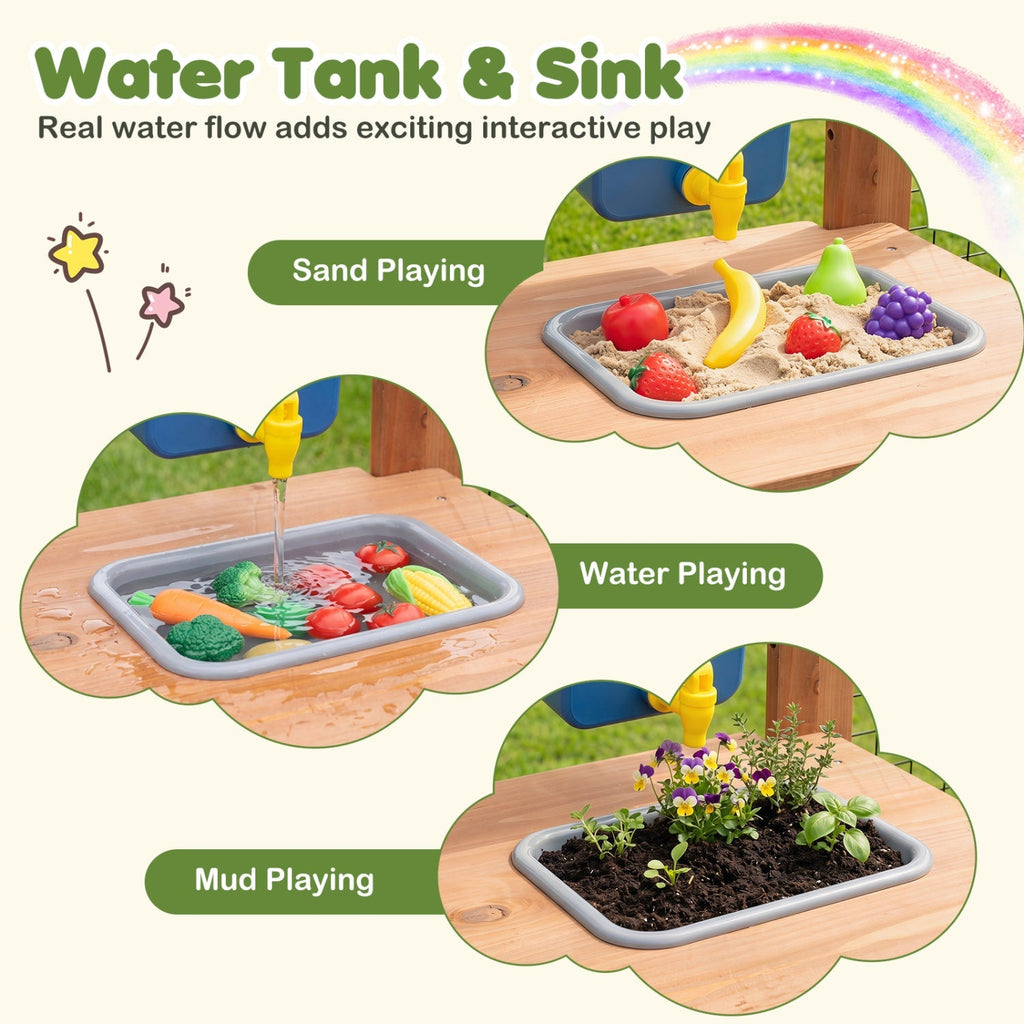 Outdoor Wooden Mud Kitchen with Planter Box and Sink