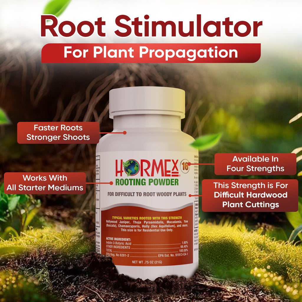 Hormex Rooting Powder #16 (1.60 IBA) - Rooting Hormone for Difficult Hardwood Plants & Tree Cuttings