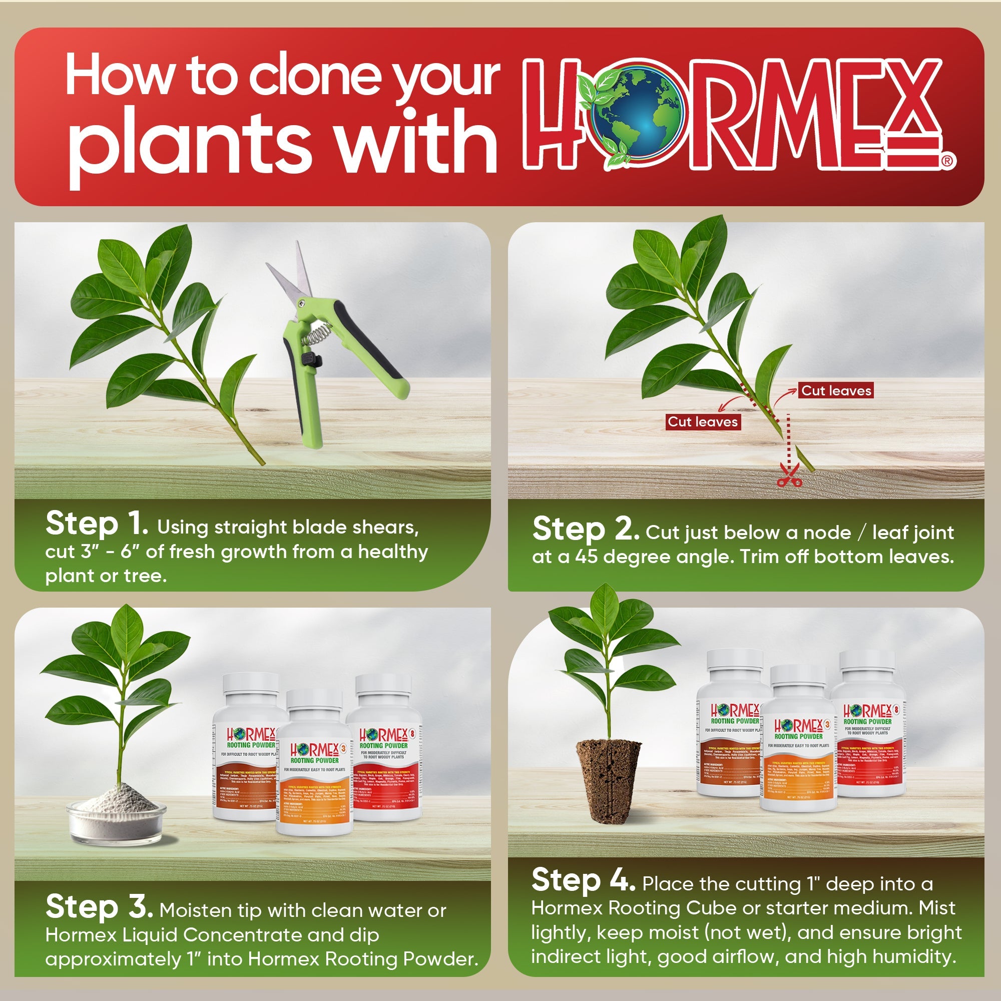Hormex Rooting Powder Pack #3, 8, 16 - Rooting Hormone for Common Home Garden Plants to Very Difficult Hardwood, Medicinal and Tree Cuttings