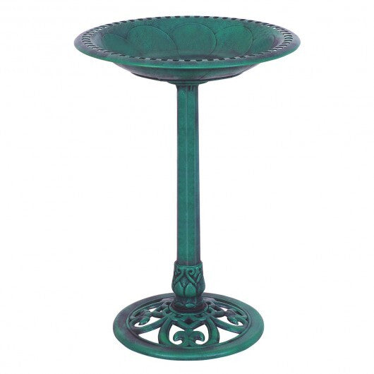 Outdoor Garden Green Pedestal Bird Bath Feeder - Color: Green