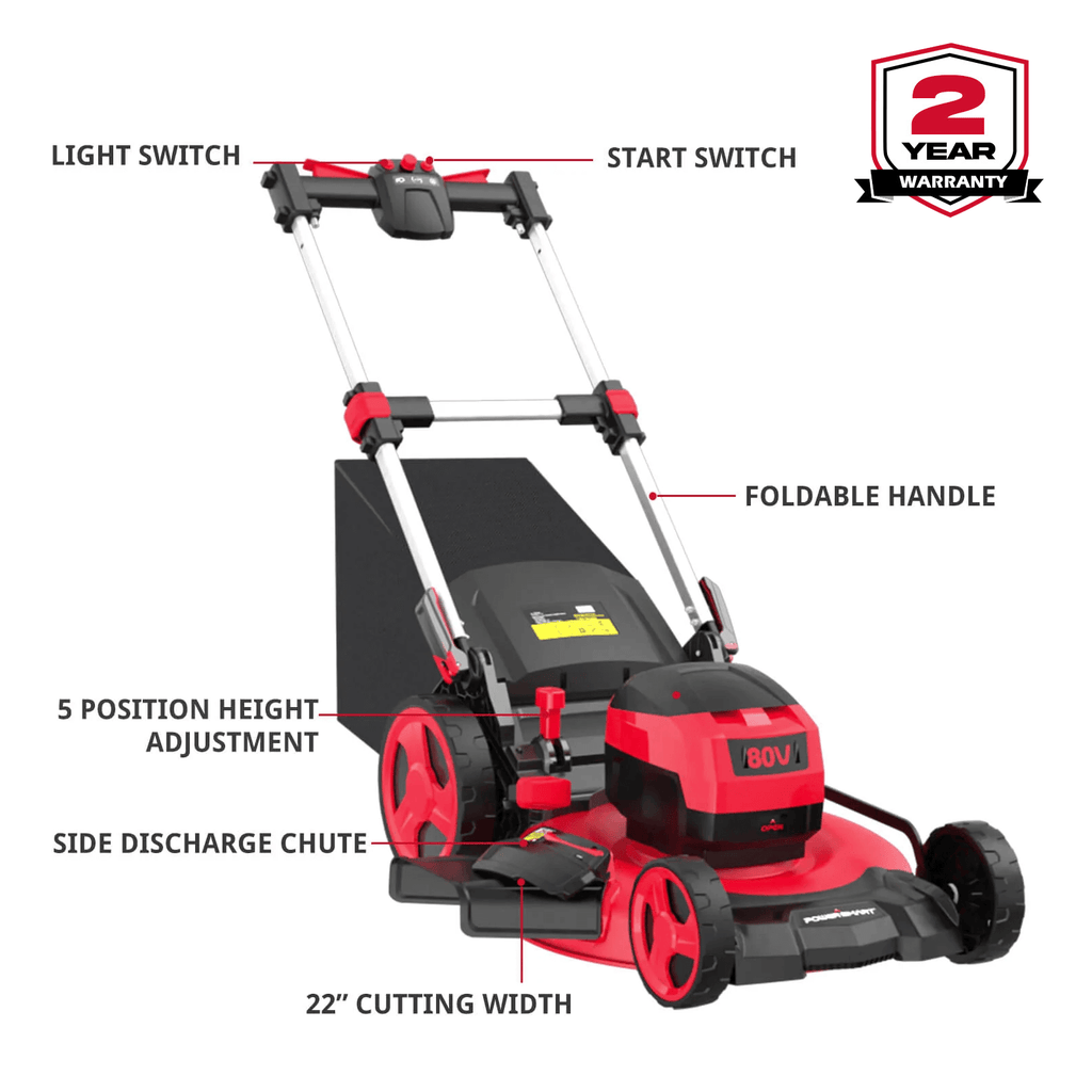 80V 22" Brushless Cordless Self-propelled Lawn Mower w/ Battery & Charger PS76822SRB