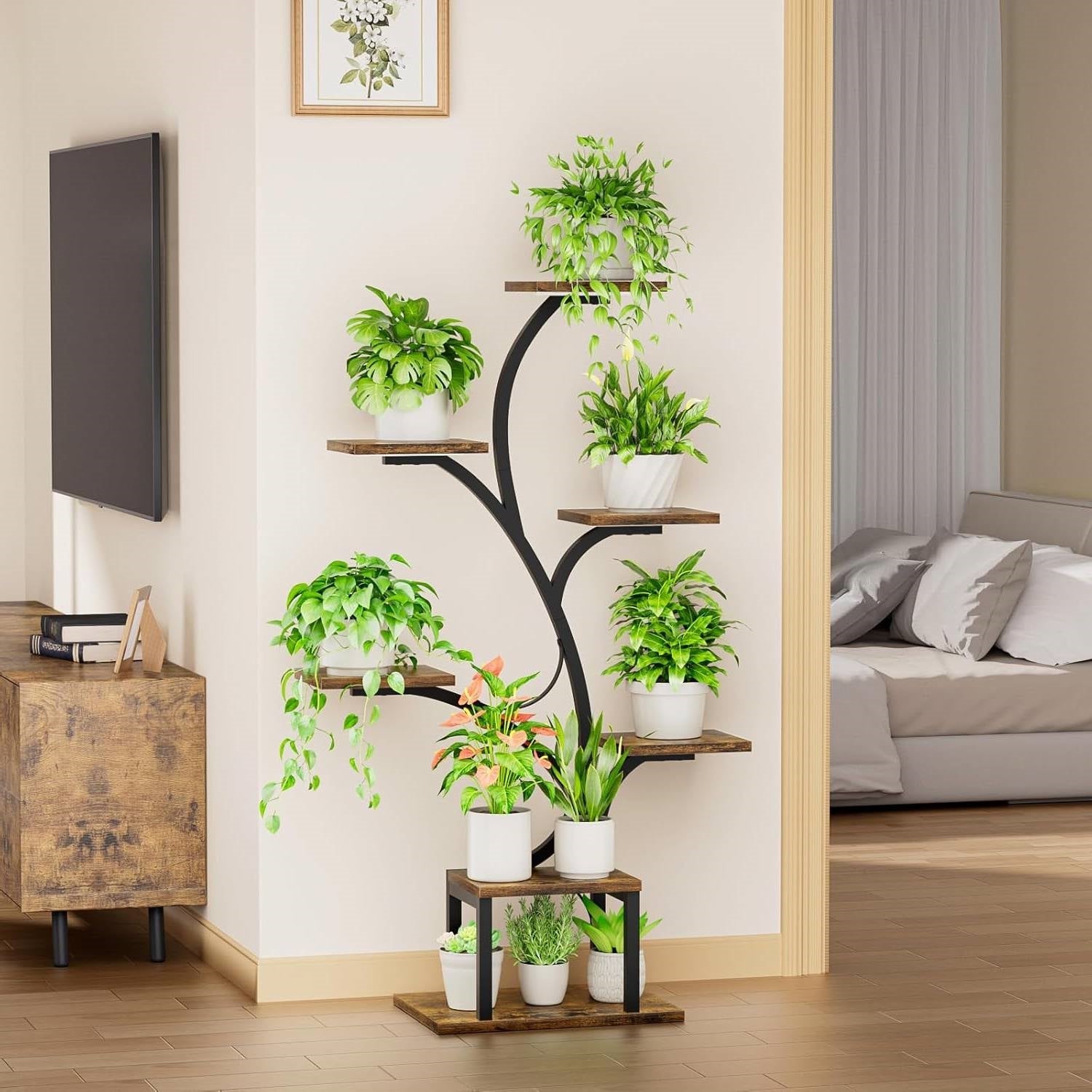 Modern 49-inch Tall Indoor Plant Stand Display Shelf with Grow Lights