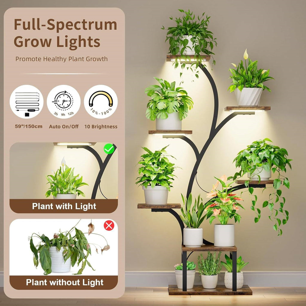 Modern 49-inch Tall Indoor Plant Stand Display Shelf with Grow Lights