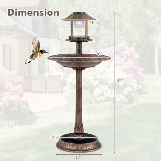 Pedestal Bird Bath with Solar Light with Bird Feeder and Flower Planter-Green