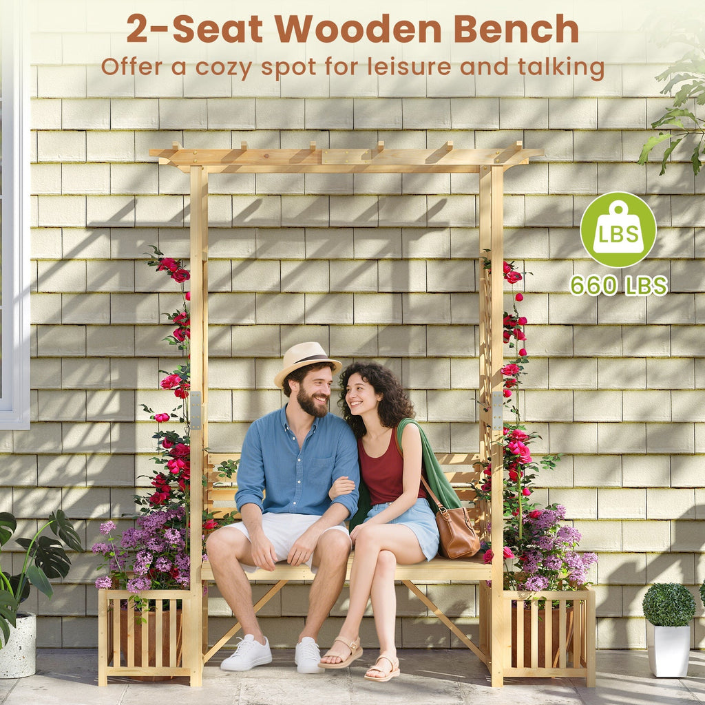 Patio Garden Bench Arbor ArchOutdoor Wood Decorative Seating-Natural