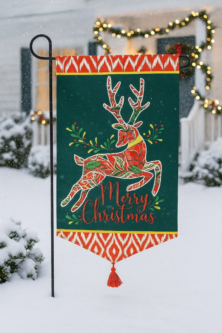 Patterned Reindeer 2 Sided Long Garden Flag