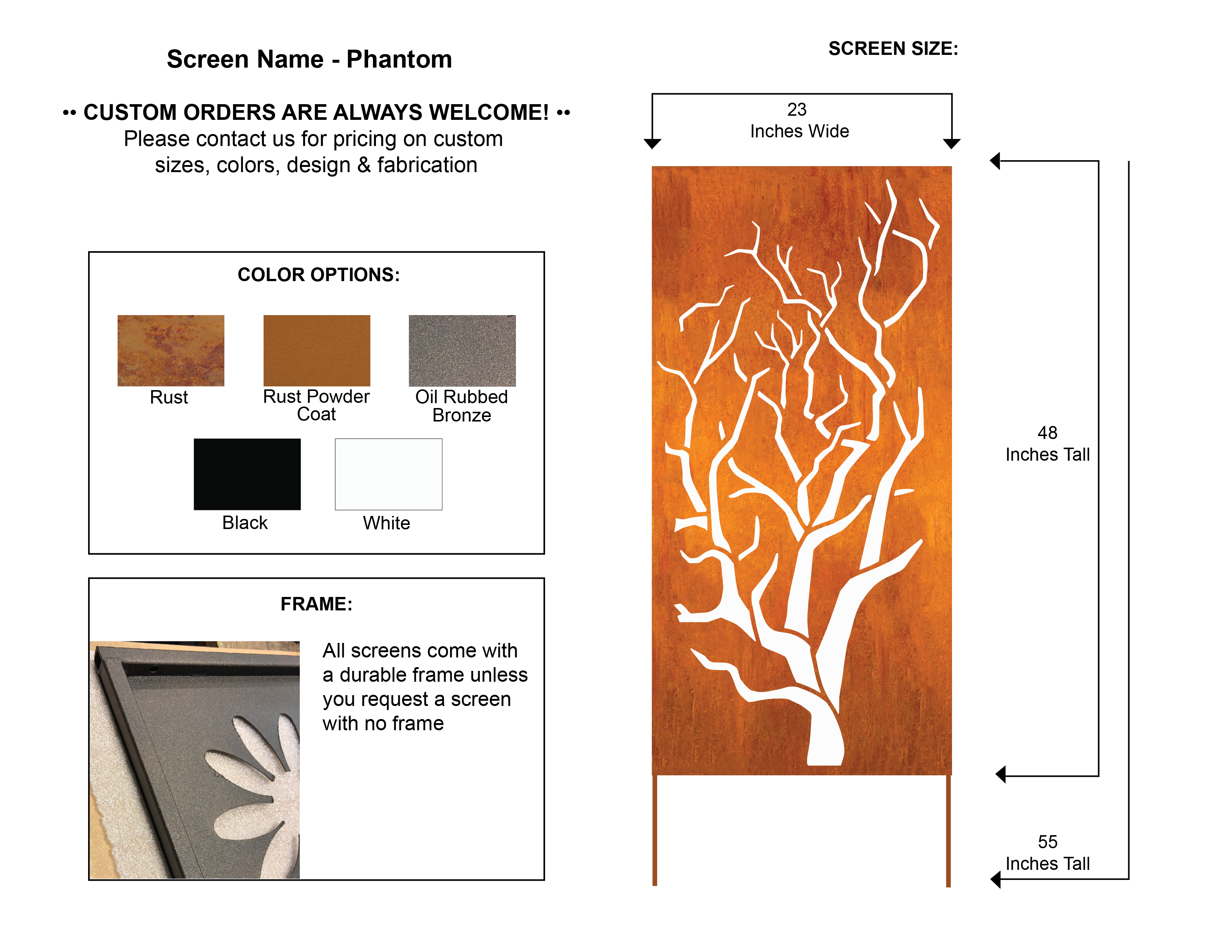 Privacy Panels Outdoor or Outdoor Metal Wall Art (46" Inch)