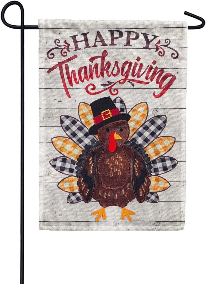 Pilgrim Turkey Garden Flag 2 Sided Happy Thanksgiving