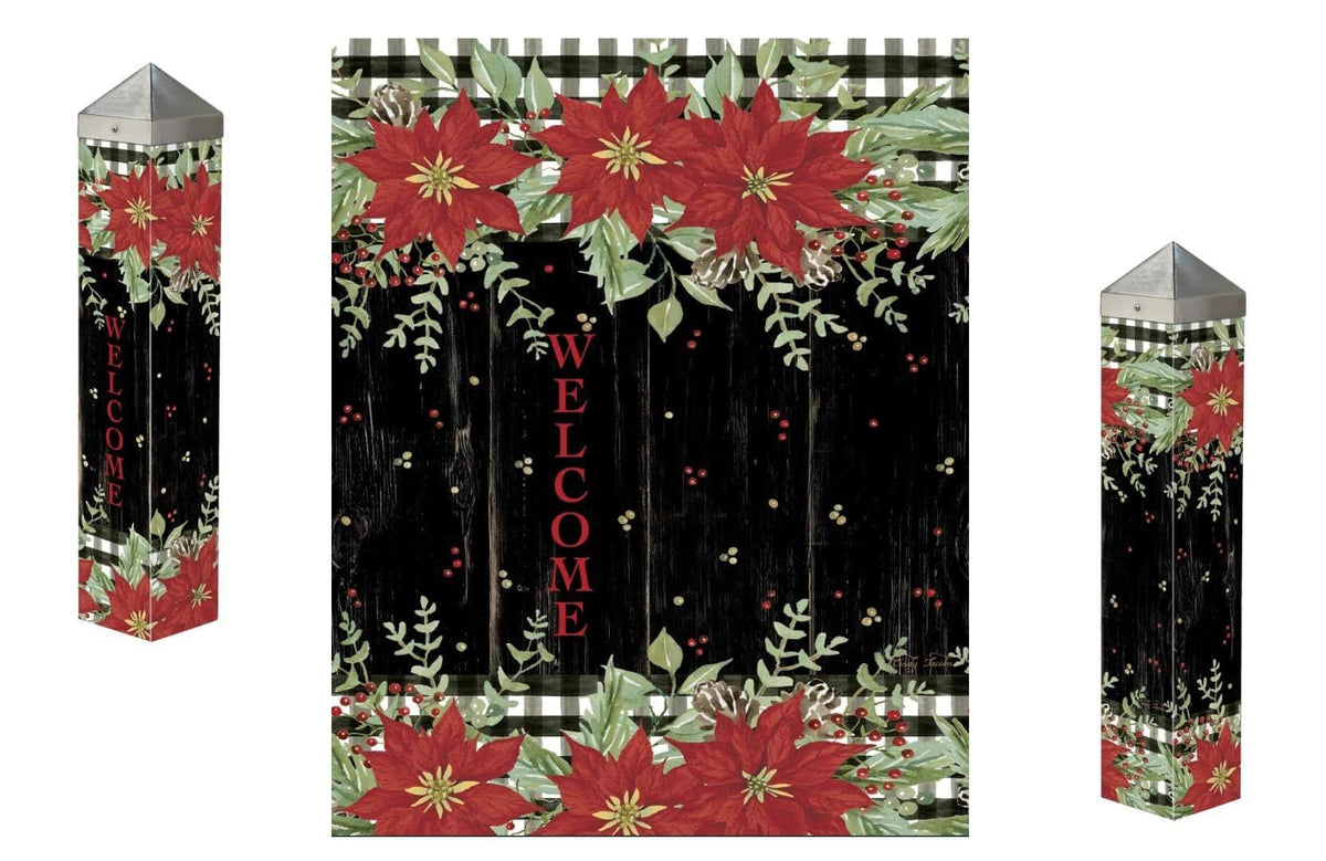 Poinsettias and Checks Art Pole 20 Inches Tall Painted Peace